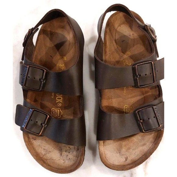 Birkenstock Shoes - Birkenstock Milano Mule Sandals Size 37 or Womens 6.5 Dark Brown Leather